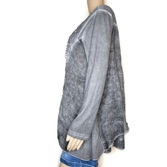 Cal Style Gray Long Sleeve Lace Tunic Top boho grey lace M - Picture 5 of 6